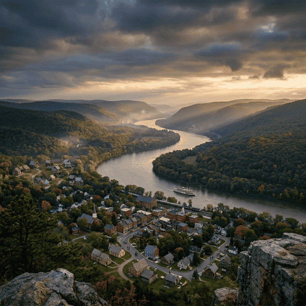 Hudson River Valley landscape with historic town below — Yankee Roofing service area